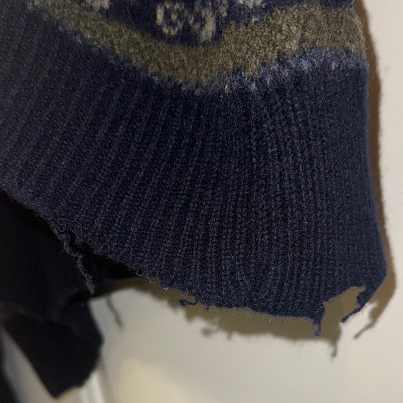 Vintage Woolly Jumpers Navy Blue Green Lamb Tree Patterned Wool Sweater Size M - Picture 6 of 10